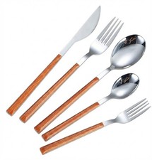Cutlery Sets with Dessert Forks Stainless Steel Set 20 piece Wood Grain Handle