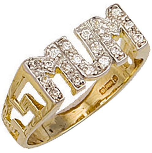 9ct gold mum ring side - cz,