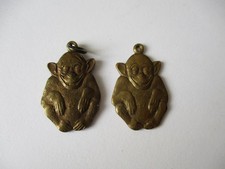 Brass monkey charm or fob circa early 20th century x 2 - antique