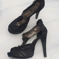 Office Black Leather Platform Shoes EU40 US9 UK7 Sandals Gypsy Rock Goth Money