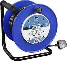 Extension Lead Reel 25m Cable 4 Gang Sockets Electrical - Blue - Masterplug Work