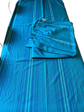 VINTAGE 1960s 70s Pair  RETRO TEAL BLUE GREEN STRIPE CURTAINS L 90'' x W 42''