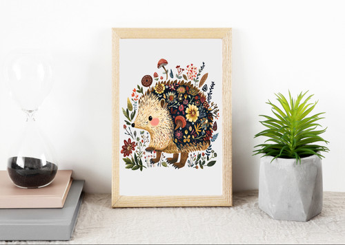 Folk art print hedgehog - folk,