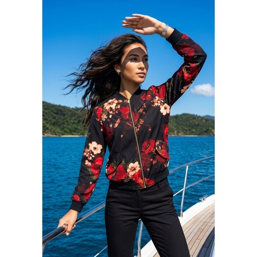 Susan graver red floral bomber - susan,
