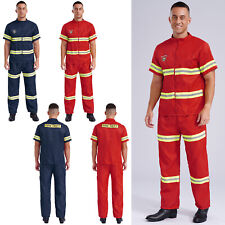 Mens Firefighter Costume Set Fireman Safety Uniform Halloween Role Play Outfits
