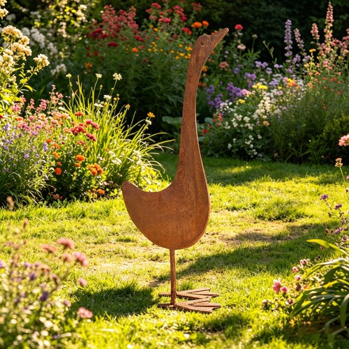 Rustic duck garden statue - duck,