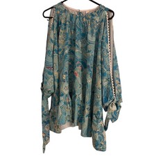 Boho Style Long Sleeve Cold Shoulder Blouse Top Size L Multicolour Paisley Print