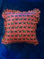 Cotton Print, Red/Black Scottie Dog Handmade Cushion, Zipped and Frilled Edging 