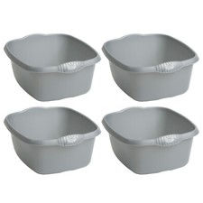 4 x Plastic 39cm Rectangular Washing Up Bowl 12L Home Kitchen Basin Sink Silver