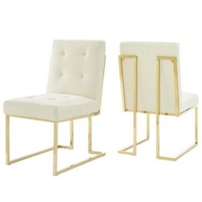 Ivory/White Velvet Dining Chairs with Gold Legs (Set Of 2)