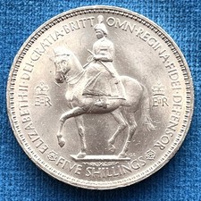 1953 CROWN COIN - CORONATION OF QUEEN ELIZABETH II~ UNC 5 FIVE SHILLINGS~ NICE