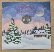 "Merry Christmas" Card 2022 Guernsey BUNC 50P Fifty Pence Coin "Christmas Robin"