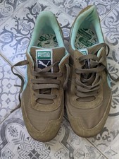 Vintage Puma Trainers,Size 4. Suede Khaki And Turquoise.