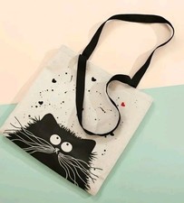 Tote Canvas Bag with Black Cat- New
