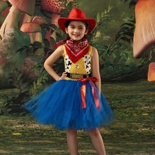Kids Girls Jessie Cosplay Costumes Toy story Carnival Party Tutu Dress Hat Scarf