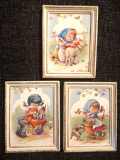 Madryn Miniatures Pictures. Set of 3 Little Girls. Vernet Rectangle. Decorative
