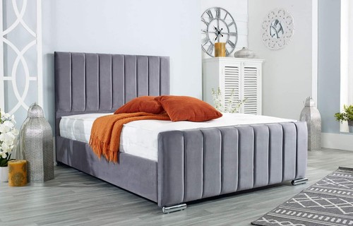 Luxury grey fabric bed set - fabric,