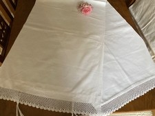 Vintage Victorian White Cotton / Linen Crochet Lace Bolster Pillow Case