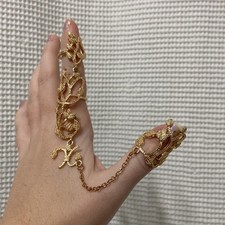 Gold Plated Hollowed 2 Piece Ring With Chain Alternative Jewellery VGC