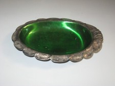 RARE Vtg Wallace 9004 Oval Silver Plate~Green Enamel Soap Dish Hollywood Regency