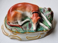 Now Rare Antique 9th C English Staffordshire Whippet Dog Figurine  3.5x8x11 cms