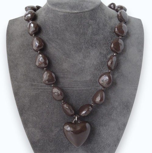 Chunky brown heart - chunky, necklace