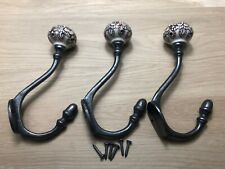 3 x Cast Iron Coat Hook - Ceramic Tip -Retro Vintage Victorian Shabby Chic