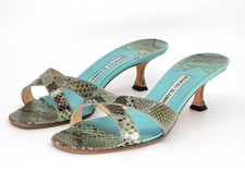 Manolo Blahnik Callamu Turquoise Snakeskin Heel Sandal 38 Shoes Rare