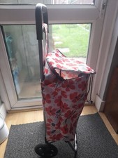 Lightweight Two Wheel Small Shopping Trolley Bag Pink Flower Print