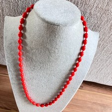 Red popper bead necklace 78 cm mid-century costume jewellery