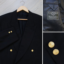 CANALI Men's 42R Black Blazer Wool Double Breasted Vintage Old Money Sport Coat