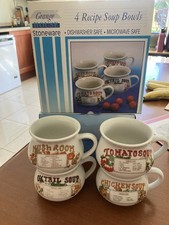 VINTAGE RETRO 70's SET RECIPE  SOUP MUGS MID CENTURY BOWLS HANDLES ORIGINAL BOX
