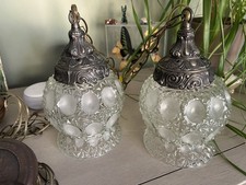 Vintage MCM cut glass double swag lamp pendant lights Hollywood Regency