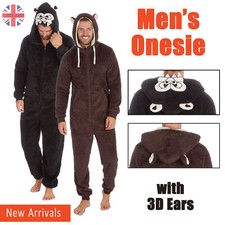 1Onesie Mens Adult Boys All In One Hooded Soft Fleece Jumpsuit Animal Print Zip
