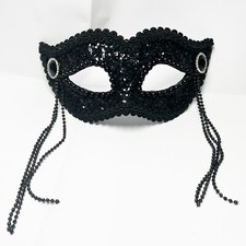 Masquerade Mask Black Elegant Fancy Dress Halloween Costume Elasticated Glitter
