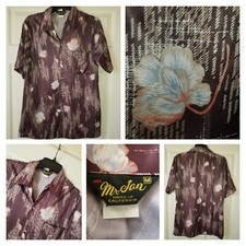 Vintage Mr Jan Shirt Mens Medium Brown Floral Geometric Disco Club Polyester EUC