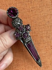Vintage Miracle Brooch Scottish Celtic Dirk, Purple Amethyst Agate Styled Glass