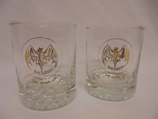 VINTAGE RETRO PAIR OF BACARDI RUM TUMBLER GLASS GILT BAT DESIGN 70S 80S