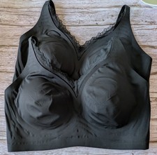 Set of 2 Rhonda Shear Gel Bras – Size 3XL, Black– Lace, Wireless & Super Soft