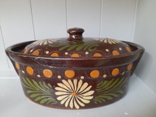 Vintage French Terrine Alsace Glazed Ceramic Hand painted Floral Baeckeoffe