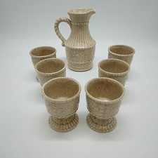 Royal Wessex Cream Coloured Ceramic Carafe Jug and 6 Goblets - Raised Decoration