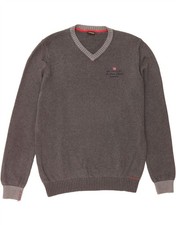 NAPAPIJRI Mens V-Neck Jumper Sweater XL Grey Cotton AU04