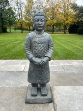 Standing Warrior Resin Terracotta Effect Grey Aged Garden Statue Ornament Garden