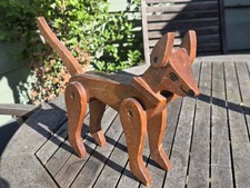 large articulated antique wooden dog 9" tall