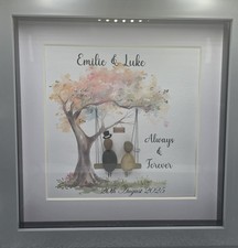 Personalised framed wedding pebble art gift keepsake/ Mr Mrs