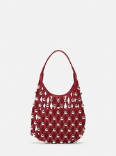 Zara Red Mini Bucket Bag With Studs And Long Crossbag Chain