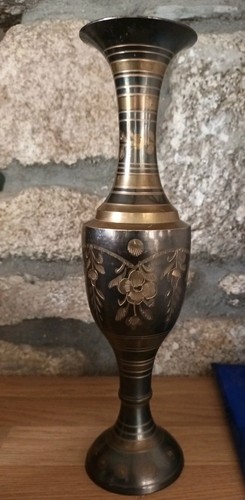 Vintage engraved brass vase - vintage,