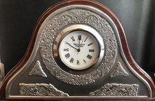 Mullingar Pewter Mantle Clock 10cm x 17 cm Mahogany and Pewter..