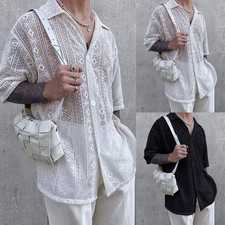 Mens Sexy Mesh Lace Shirt