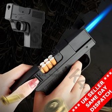 CIGARETTE STORAGE Jet Flame Lighter Gun/Pistol Cigar Case Gift Butane Pipe BBQ